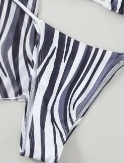 Discount Women's Swimwear Bikini Three Piece Cheeky Swimsuit Backless Slim Vacation Beach Wear Zebra Print Halter Neck Long Sleeve Bathing Suits Women Bikinis