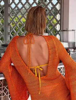 Best Women's Swimwear Cover Up Swim Dress Swimsuit Cut Out Vacation Beach Wear Plain Long Sleeve Bathing Suits Women Cover Up