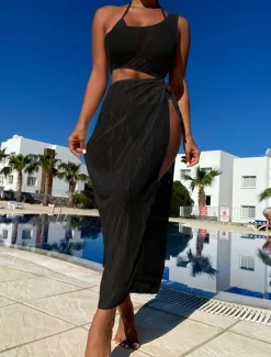 Women's Swimwear Cover Up Swim Dress Swimsuit Cut Out Vacation Beach Wear Solid Color Asymmetric Neck Sleeveless Bathing Suits Women Cover Up