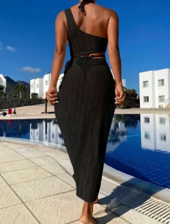Women's Swimwear Cover Up Swim Dress Swimsuit Cut Out Vacation Beach Wear Solid Color Asymmetric Neck Sleeveless Bathing Suits Women Cover Up