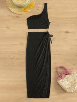 Women's Swimwear Cover Up Swim Dress Swimsuit Cut Out Vacation Beach Wear Solid Color Asymmetric Neck Sleeveless Bathing Suits Women Cover Up