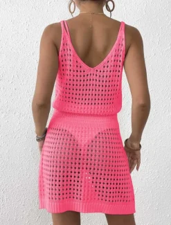 Women's Swimwear Cover Up Swim Dress Swimsuit Cut Out Vacation Beach Wear Solid Color V Neck Long Sleeve Bathing Suits Women Cover Up