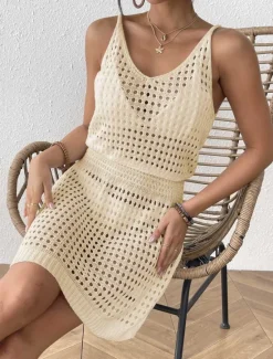 Women's Swimwear Cover Up Swim Dress Swimsuit Cut Out Vacation Beach Wear Solid Color V Neck Long Sleeve Bathing Suits Women Cover Up