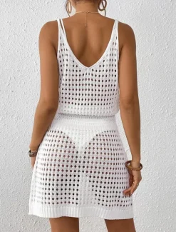 Women's Swimwear Cover Up Swim Dress Swimsuit Cut Out Vacation Beach Wear Solid Color V Neck Long Sleeve Bathing Suits Women Cover Up