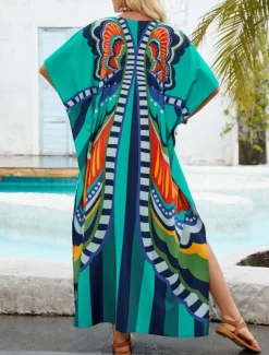 New Women's Swimwear Cover Up Swim Dress Swimsuit Vacation Beach Wear Butterfly Long Sleeve Bathing Suits Women Cover Up