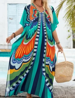 New Women's Swimwear Cover Up Swim Dress Swimsuit Vacation Beach Wear Butterfly Long Sleeve Bathing Suits Women Cover Up