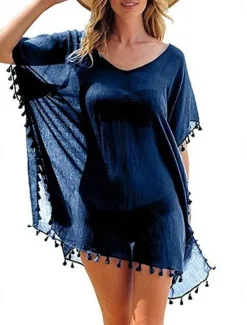 Women's Swimwear Cover Up Beach Dresses Swimsuit Vacation Fashion Solid Color Short Sleeves Women Cover Up