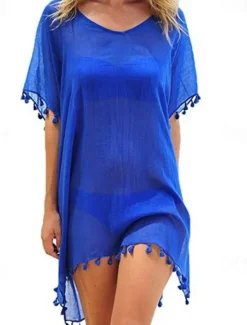 Women's Swimwear Cover Up Beach Dresses Swimsuit Vacation Fashion Solid Color Short Sleeves Women Cover Up