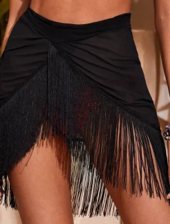 New Women's Swimwear Cover Up Beach Bottom Swimsuit Fringe Hem Tassel Stylish Beach Wear Plain Pure Color Sleeveless Bathing Suits Women Cover Up