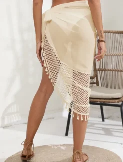 Best Women's Swimwear Cover Up wrap Swimsuit Fringe Vacation Beach Wear Solid Color Sleeveless Bathing Suits Women Cover Up