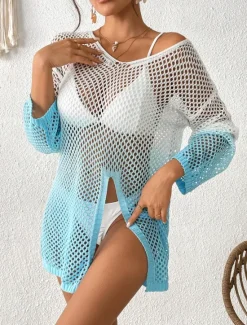 Discount Women's Swimwear Cover Up Beach Dresses Swimsuit Cut Out Vacation Beach Wear Ombre Long Sleeve Women Cover Up