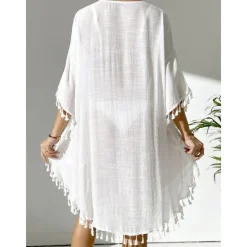 New Women's Swimwear Cover Up Beach Dresses Swimsuit Vacation Beach Wear Solid Color Round Neck Short Sleeves Women Cover Up