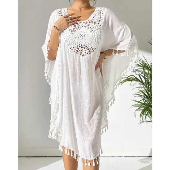 New Women's Swimwear Cover Up Beach Dresses Swimsuit Vacation Beach Wear Solid Color Round Neck Short Sleeves Women Cover Up