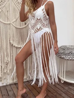 Women's Swimwear Cover Up Beach Dresses Swimsuit Cut Out Vacation Beach Wear Plain Sleeveless Women Cover Up
