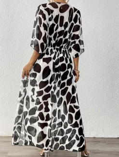 Sale Women's Swimwear Cover Up Swim Dress Swimsuit Tie Front Vacation Beach Wear Graphic Short Sleeves Bathing Suits Women Leopard Swimwear|Cover Up