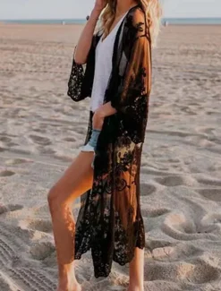 Sale Women's Swimwear Cover Up Swimsuit Patchwork Vacation Beach Wear Plain Long Sleeve Bathing Suits Women Cover Up