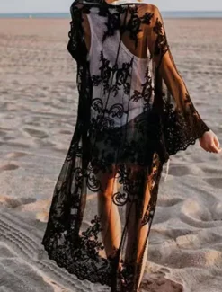 Sale Women's Swimwear Cover Up Swimsuit Patchwork Vacation Beach Wear Plain Long Sleeve Bathing Suits Women Cover Up