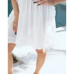 Online Women's Swimwear Cover Up Beach Dresses Swimsuit Tummy Control High Waist Slim Vacation Beach Wear Solid Color V Neck Short Sleeves Women Cover Up