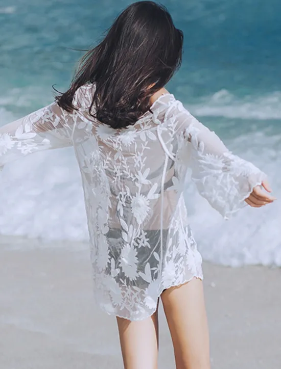 Discount Women's Swimwear Cover Up Beach Dresses Swimsuit Cut Out Vacation Beach Wear Plain Long Sleeve Women Cover Up