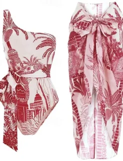 Outlet Women's Swimwear One Piece 2 Piece Swimsuit Backless Tummy Control High Waist Slim Vacation Beach Wear Floral Strapless Sleeveless Bathing Suits Women One-Pieces