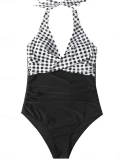 Online Women's Swimwear One Piece Swimsuit Backless Patchwork Fashion Beautiful Graphic V Wire Sleeveless Bathing Suits Women One-Pieces