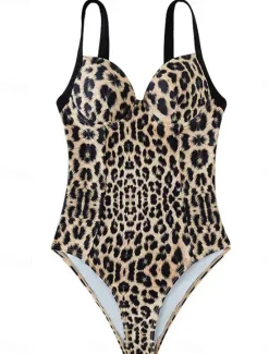 Clearance Women's Swimwear One Piece Swimsuit Backless Patchwork Vintage Sexy Leopard Sleeveless Bathing Suits Women Leopard Swimwear|One-Pieces
