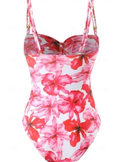 Sale Women's Swimwear One Piece Monokini Swimsuit Backless Tummy Control High Waist Slim Vacation Beach Wear Floral Leopard Strapless Sleeveless Bathing Suits Women One-Pieces|Leopard Swimwear