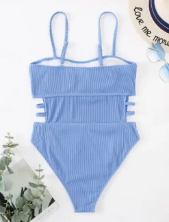 Hot Women's Swimwear One Piece Monokini Swimsuit Backless Tummy Control High Waist Slim Vacation Beach Wear Solid Color Halter Neck Sleeveless Bathing Suits Women One-Pieces