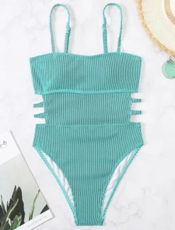 Hot Women's Swimwear One Piece Monokini Swimsuit Backless Tummy Control High Waist Slim Vacation Beach Wear Solid Color Halter Neck Sleeveless Bathing Suits Women One-Pieces