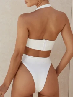 Sale Women's Swimwear One Piece Monokini Swimsuit Backless Tummy Control High Waist Slim Vacation Beach Wear Solid Color Halter Neck Sleeveless Bathing Suits Women One-Pieces
