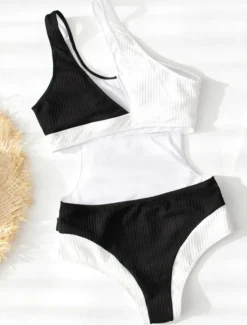 Outlet Women's Swimwear One Piece Monokini Swimsuit Backless Tummy Control High Waist Slim Vacation Beach Wear Solid Color Asymmetric Neck Sleeveless Bathing Suits Women One-Pieces