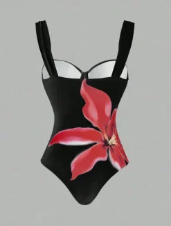 Best Women's Swimwear One Piece Monokini Swimsuit Backless Tummy Control High Waist Slim Vacation Beach Wear Floral V Neck Sleeveless Bathing Suits Women One-Pieces