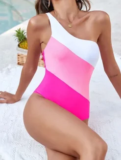Discount Women's Swimwear One Piece Swimsuit Elegant Fashion Color Block Sleeveless Bathing Suits Women One-Pieces