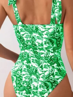 New Women's Swimwear One Piece Monokini Swimsuit Backless Tummy Control High Waist Slim Vacation Beach Wear Floral V Wire Sleeveless Bathing Suits Women One-Pieces