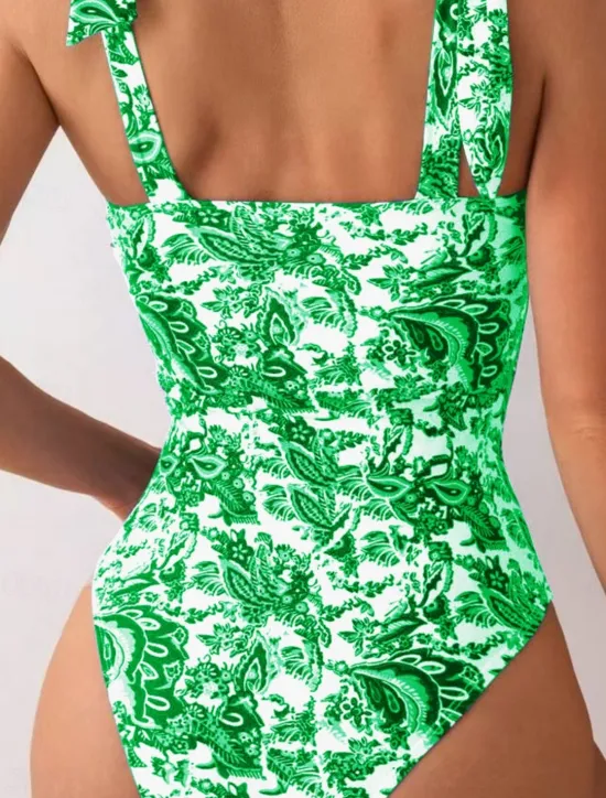 New Women's Swimwear One Piece Monokini Swimsuit Backless Tummy Control High Waist Slim Vacation Beach Wear Floral V Wire Sleeveless Bathing Suits Women One-Pieces