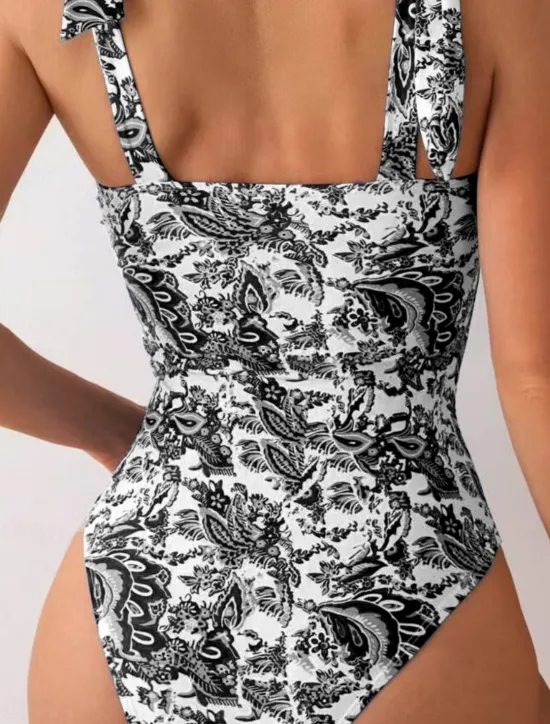 New Women's Swimwear One Piece Monokini Swimsuit Backless Tummy Control High Waist Slim Vacation Beach Wear Floral V Wire Sleeveless Bathing Suits Women One-Pieces