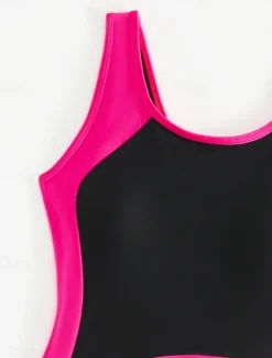 Women's Swimwear One Piece Monokini Swimsuit Backless Tummy Control High Waist Slim Vacation Beach Wear Color Block Round Neck Sleeveless Bathing Suits Women One-Pieces
