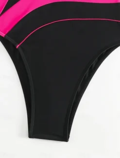 Women's Swimwear One Piece Monokini Swimsuit Backless Tummy Control High Waist Slim Vacation Beach Wear Color Block Round Neck Sleeveless Bathing Suits Women One-Pieces