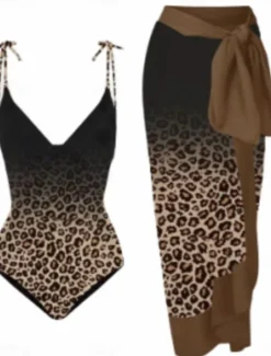 Best Women's Swimwear One Piece 2 Piece Skirt Swimsuit Backless Tummy Control High Waist Slim Vacation Beach Wear V Neck Sleeveless Bathing Suits Women One-Pieces|Leopard Swimwear