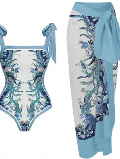 New Women's Swimwear One Piece Monokini Skirt Swimsuit Backless Tummy Control High Waist Slim Vacation Beach Wear Floral Halter Neck Sleeveless Bathing Suits Women One-Pieces