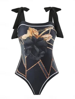New Women's Swimwear One Piece Monokini Skirt Swimsuit Backless Tummy Control High Waist Slim Vacation Beach Wear Floral Halter Neck Sleeveless Bathing Suits Women One-Pieces