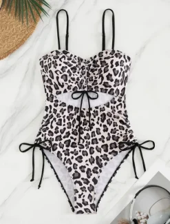 Best Women's Swimwear One Piece Monokini Swimsuit Backless Tummy Control High Waist Slim Vacation Beach Wear V Neck Sleeveless Bathing Suits Women One-Pieces|Leopard Swimwear