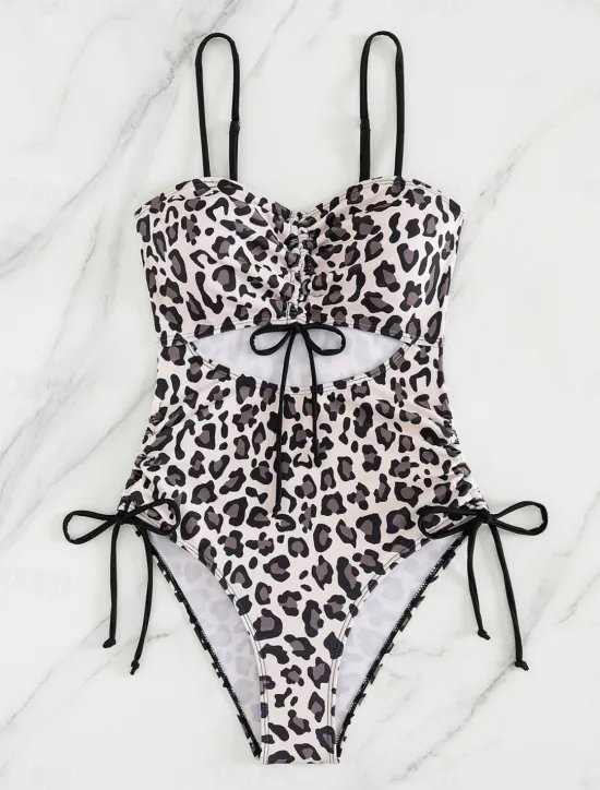 Best Women's Swimwear One Piece Monokini Swimsuit Backless Tummy Control High Waist Slim Vacation Beach Wear V Neck Sleeveless Bathing Suits Women One-Pieces|Leopard Swimwear