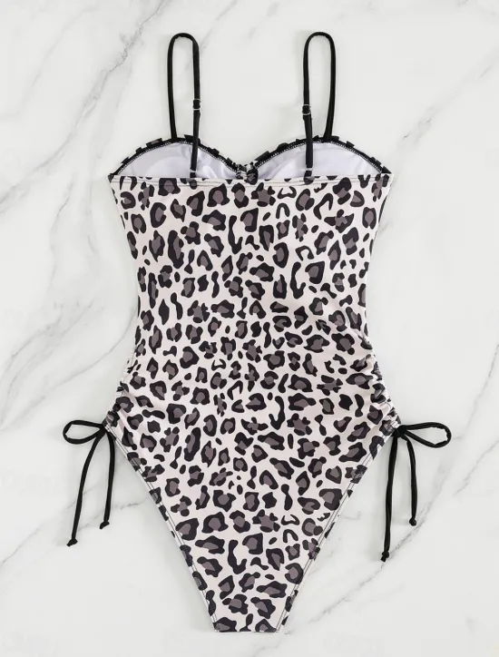 Best Women's Swimwear One Piece Monokini Swimsuit Backless Tummy Control High Waist Slim Vacation Beach Wear V Neck Sleeveless Bathing Suits Women One-Pieces|Leopard Swimwear