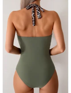 New Women's Swimwear One Piece Monokini Swimsuit Backless Tummy Control High Waist Slim Vacation Beach Wear Leopard Halter Neck Sleeveless Bathing Suits Women Leopard Swimwear|One-Pieces