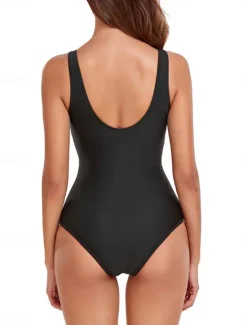 Discount Women's Swimwear One Piece Monokini Swimsuit Mesh Backless Tummy Control High Waist Slim Vacation Beach Wear Color Block U Neck Sleeveless Bathing Suits Women One-Pieces