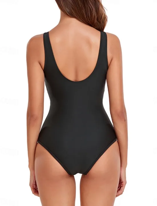 Discount Women's Swimwear One Piece Monokini Swimsuit Mesh Backless Tummy Control High Waist Slim Vacation Beach Wear Color Block U Neck Sleeveless Bathing Suits Women One-Pieces