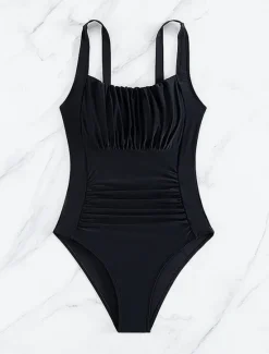 Women's Swimwear One Piece Monokini Swimsuit Backless Tummy Control High Waist Slim Vacation Beach Wear Solid Color Sleeveless Bathing Suits Women One-Pieces