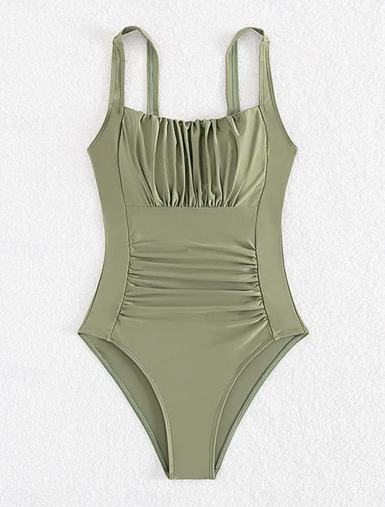 Women's Swimwear One Piece Monokini Swimsuit Backless Tummy Control High Waist Slim Vacation Beach Wear Solid Color Sleeveless Bathing Suits Women One-Pieces