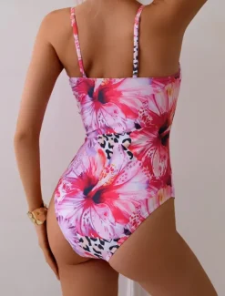 Best Women's Swimwear One Piece Monokini Swimsuit Backless Tummy Control High Waist Slim Vacation Beach Wear Floral V Neck Sleeveless Bathing Suits Women One-Pieces